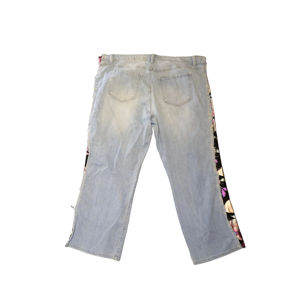 Floral Denim Side Panel Pants