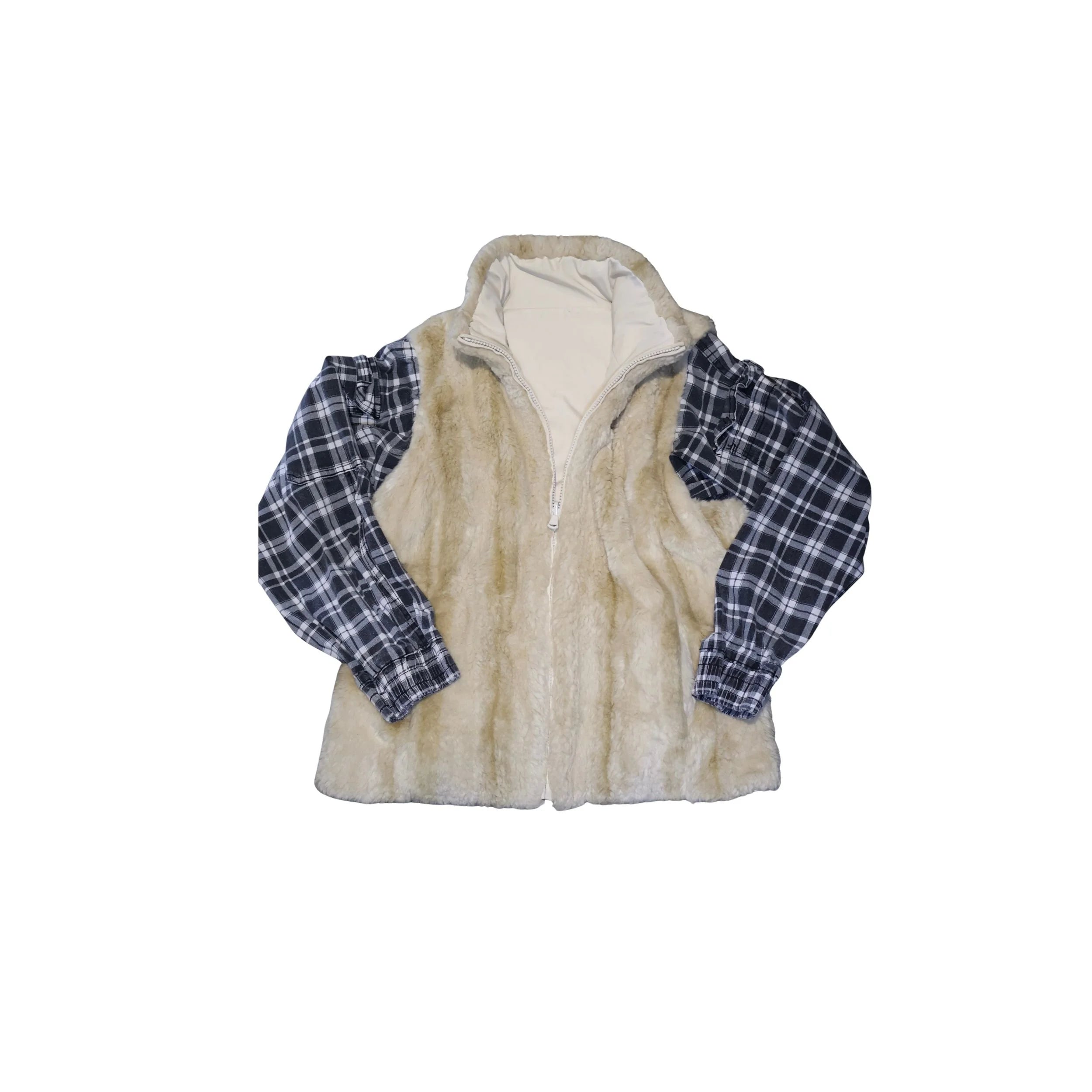 Reworked Sherpa + Plaid Flannel Jacket