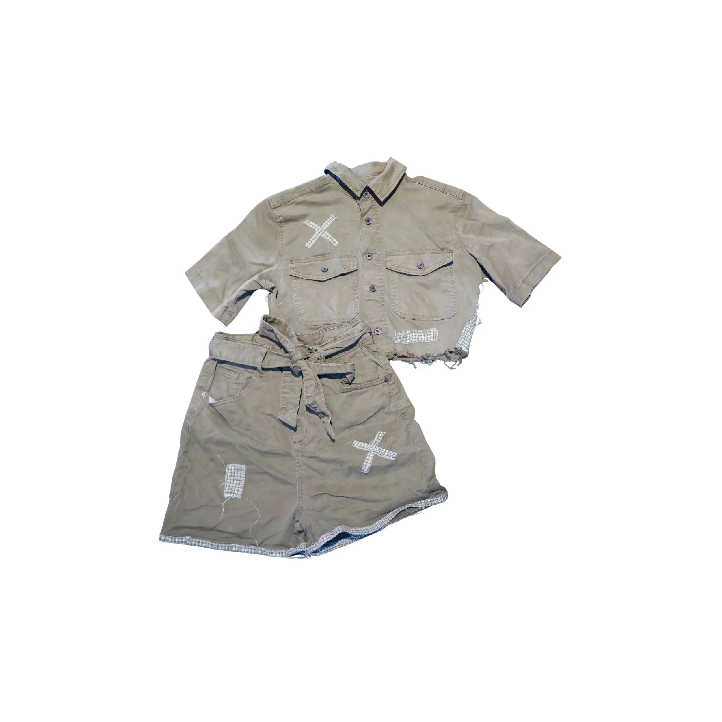 Upcycled Mushroom Matching Set Cropped Shirt + Shorts