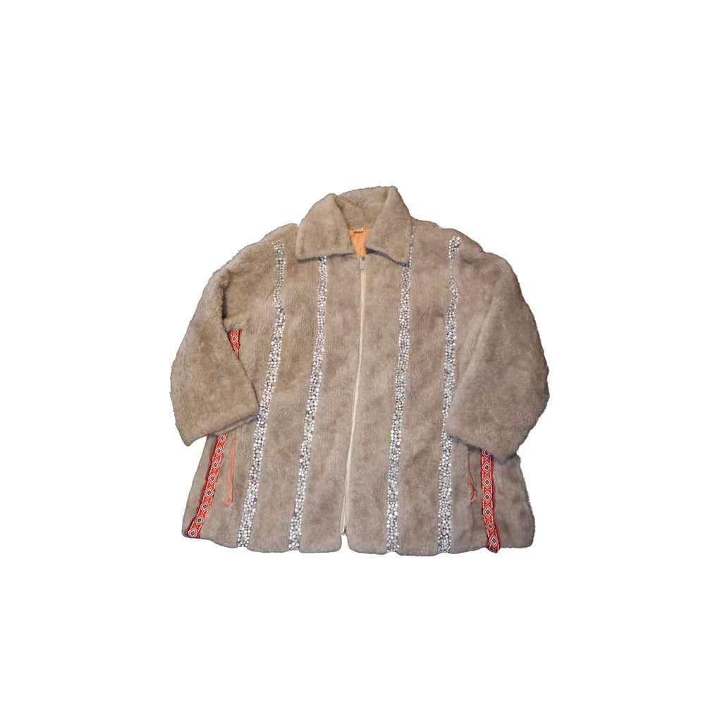 Reworked Vintage Bejeweled Futuristic Glam Fur Jacket (B Grade)