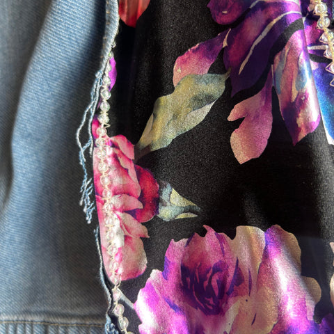 Floral Denim Side Panel Pants