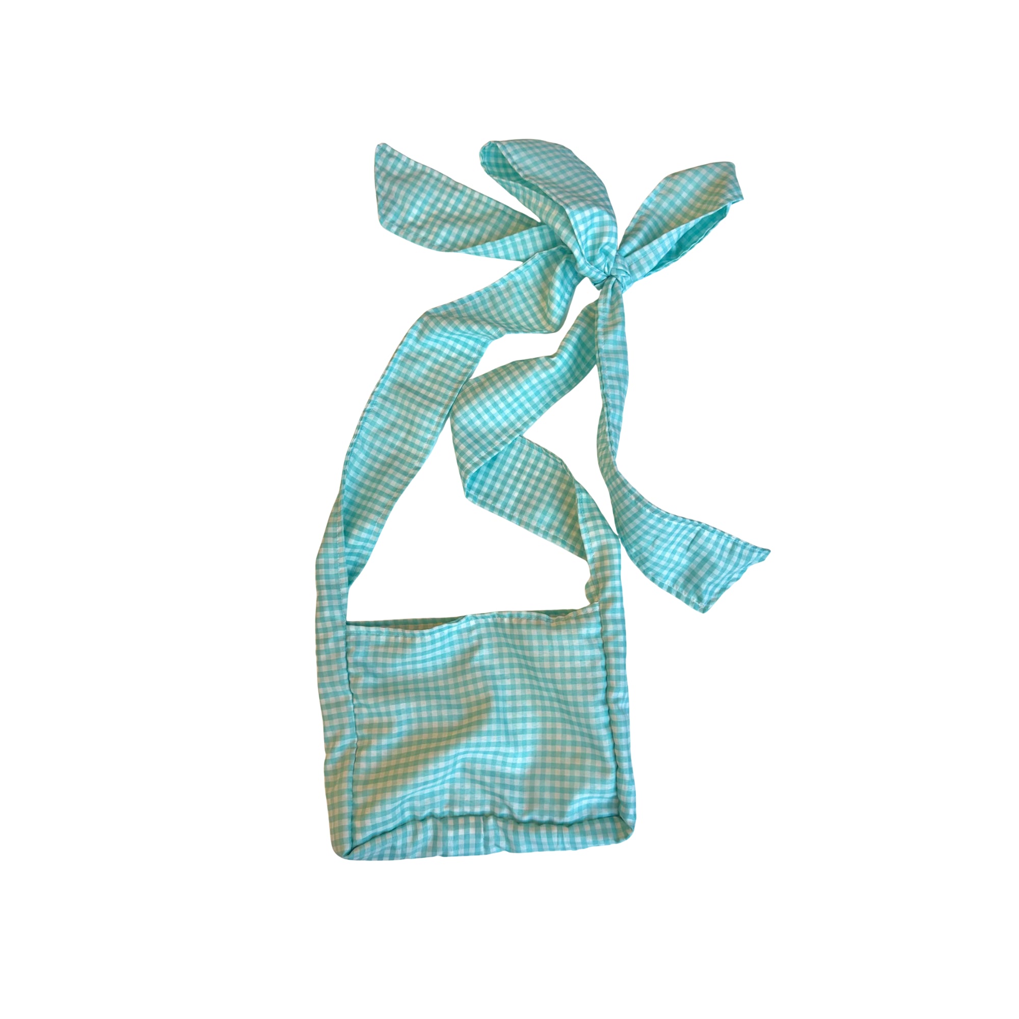 Light Blue Gingham Bow-Strap Bag