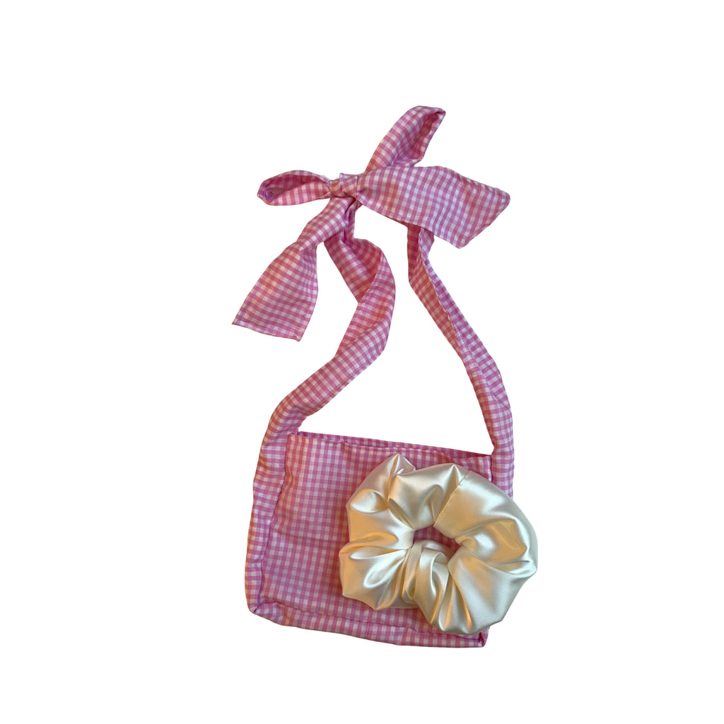 Pink Gingham Bow-Strap Bag
