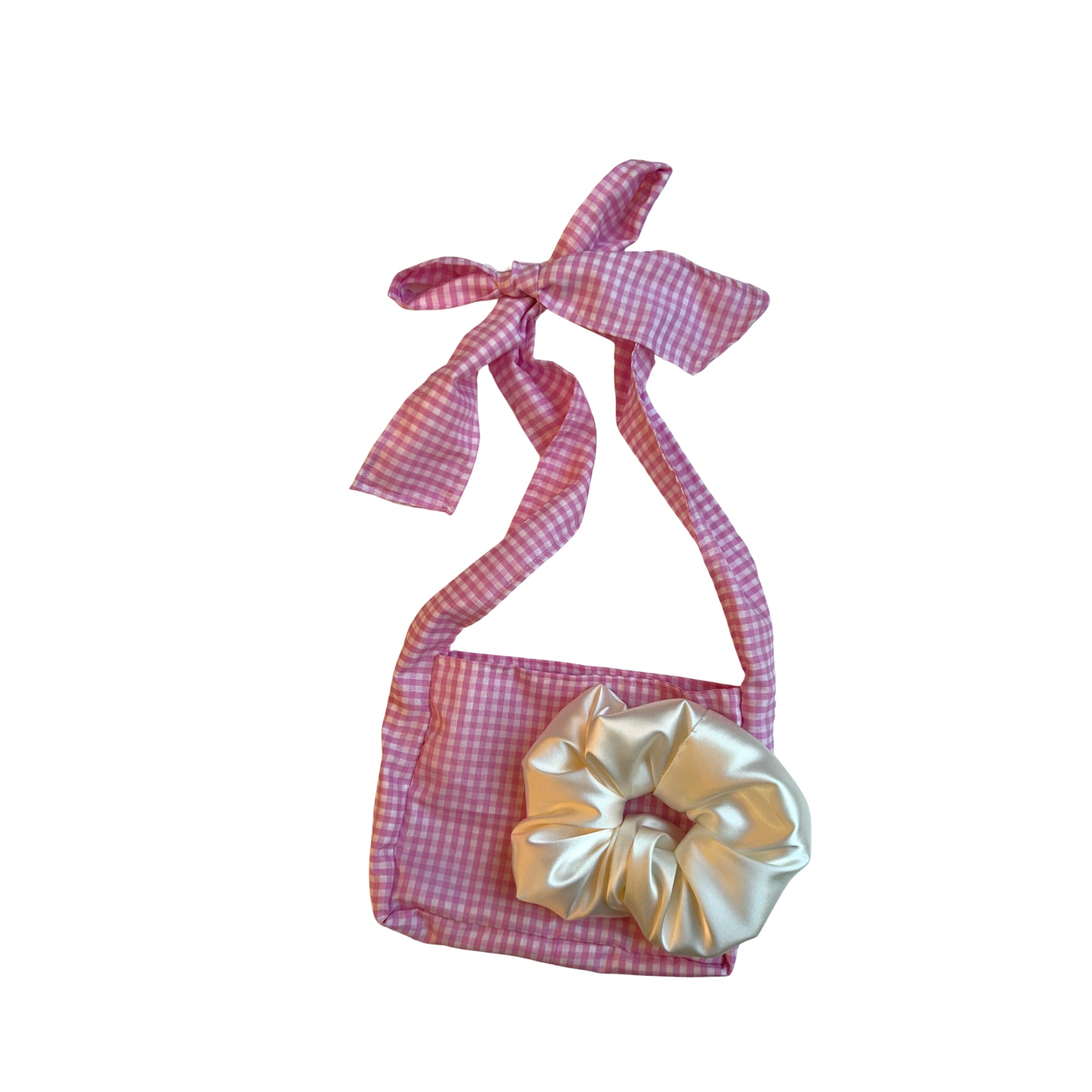 Pink Gingham Bow-Strap Bag