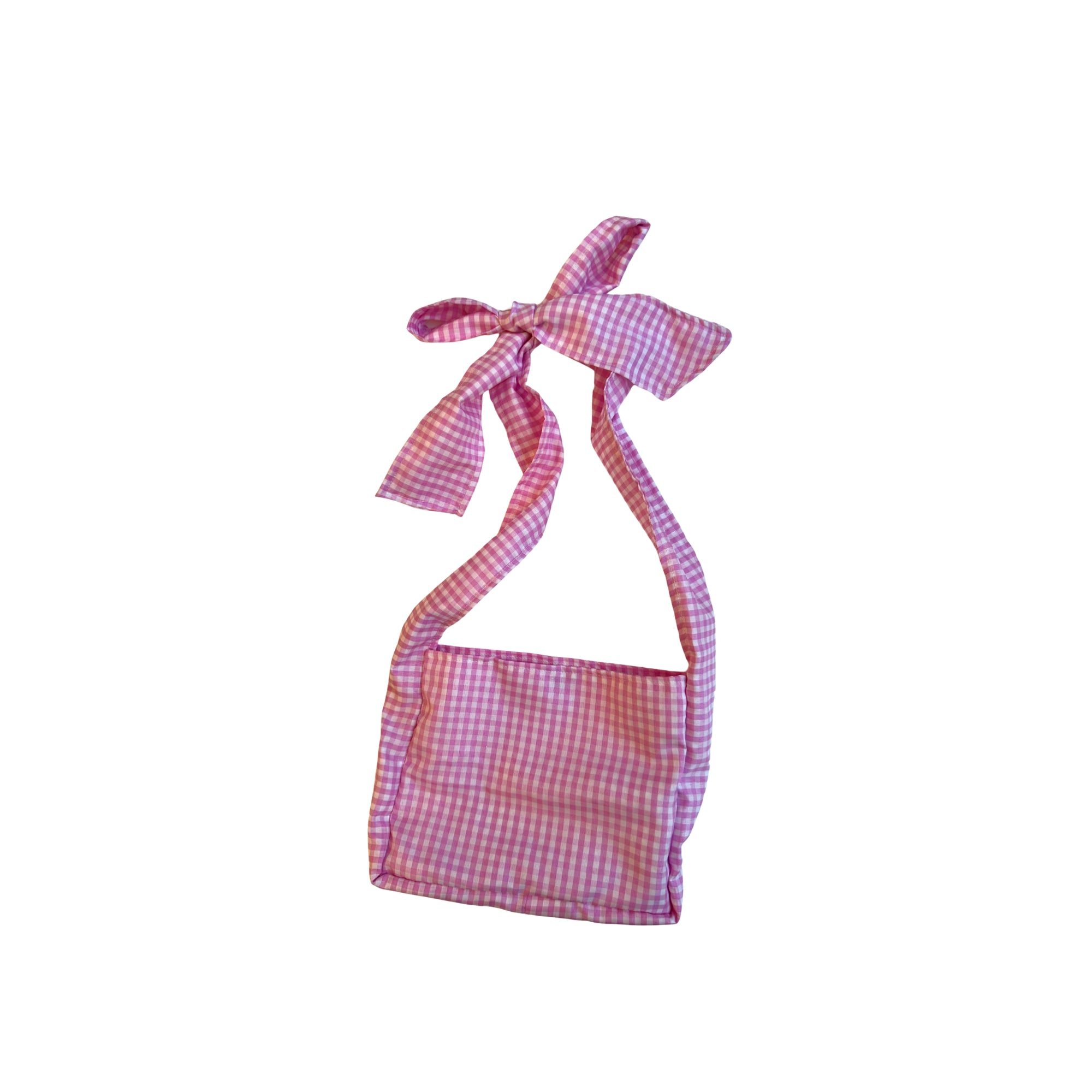 Pink Gingham Bow-Strap Bag