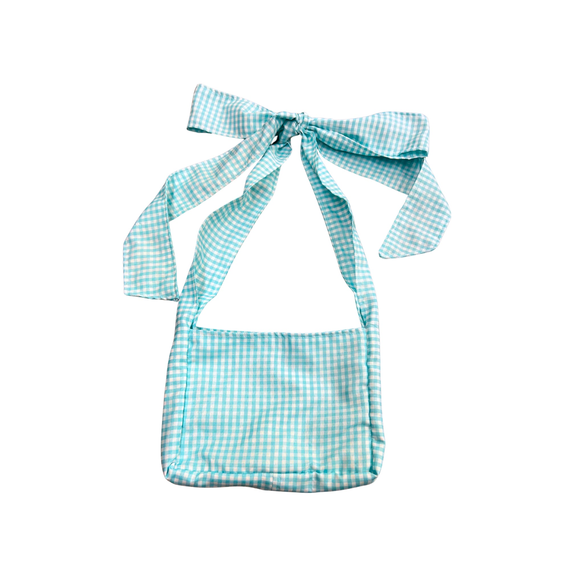 Light Blue Gingham Bow-Strap Bag